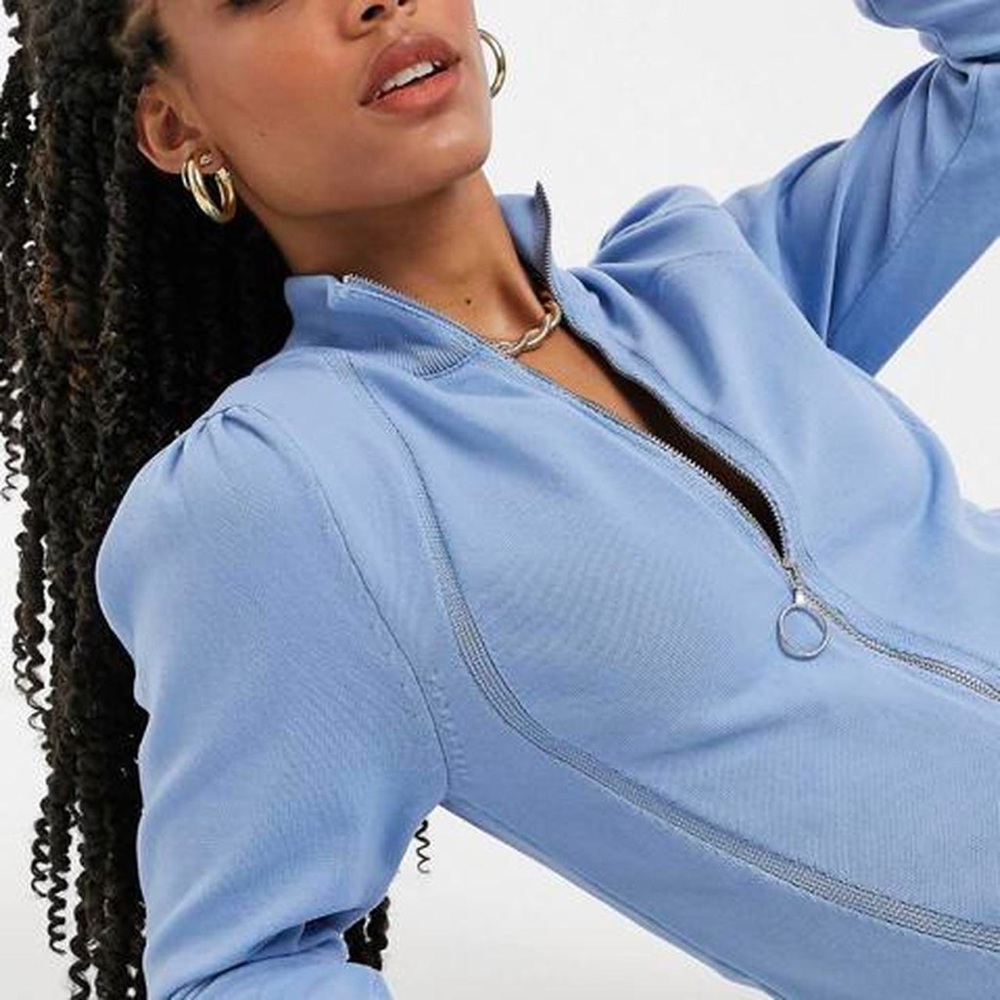 Puff sleeve zip up sweater